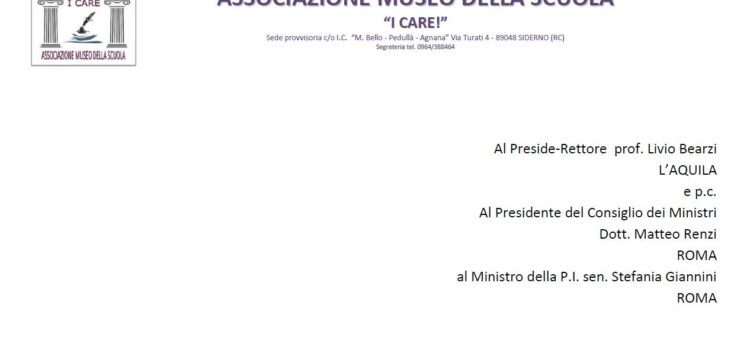 Lettera al Preside-Rettore prof. Livio Bearzi